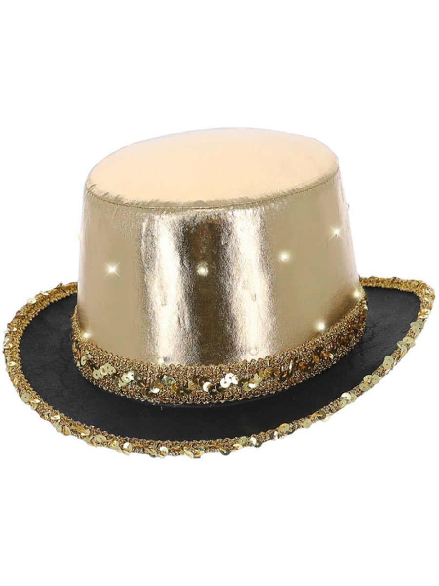 Led Light Up Metallic Top Hat Gold