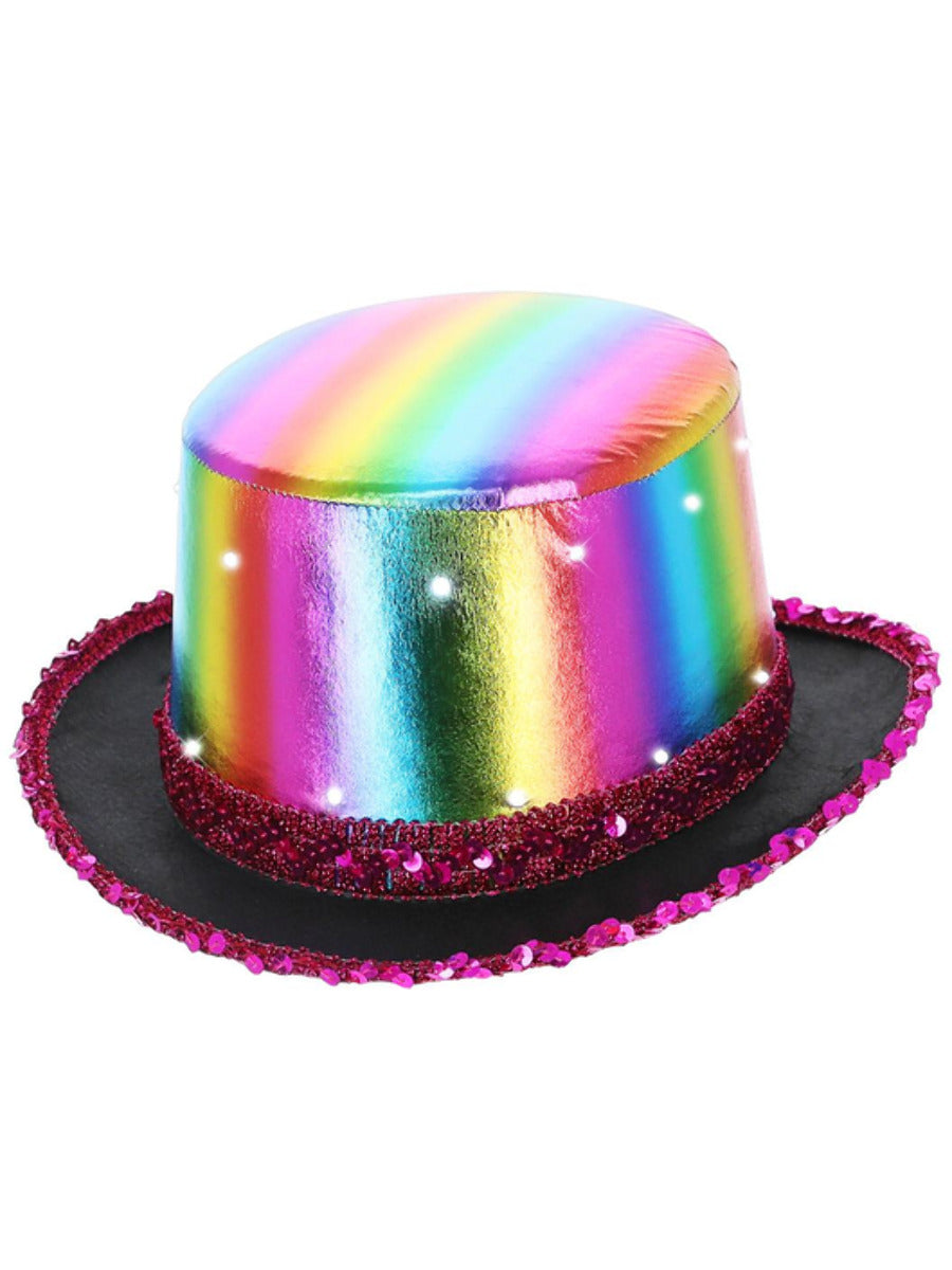 Led Light Up Metallic Top Hat Rainbow