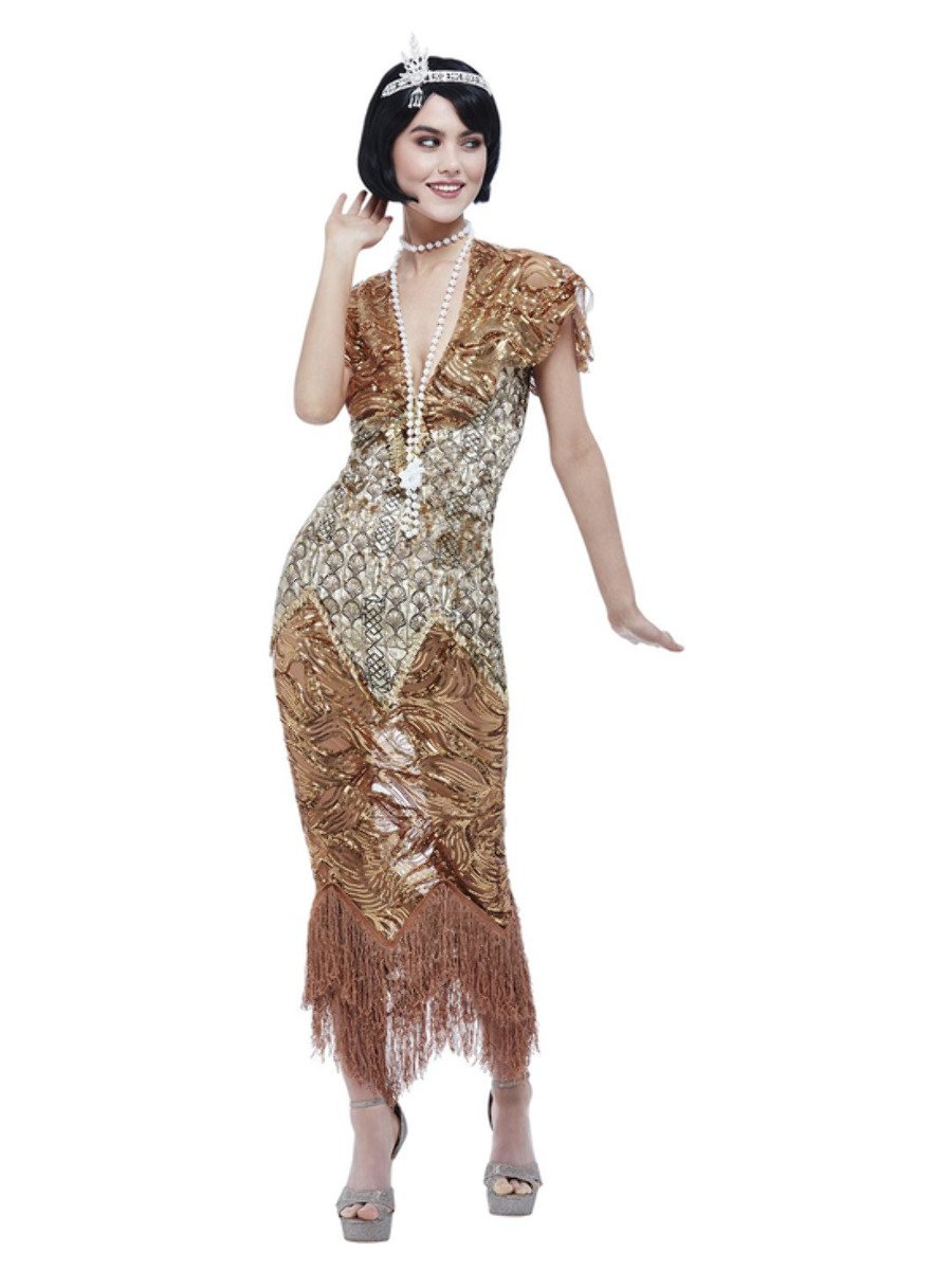 Click to view product details and reviews for Deluxe 20s Sequin Gold Flapper Costume Small Uk 8 10.