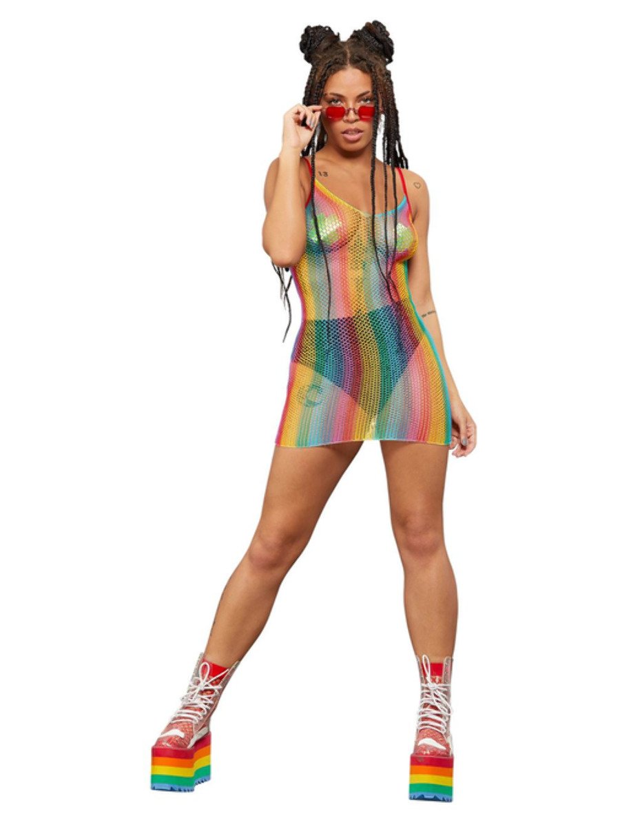 Click to view product details and reviews for Smiffys Fever Rainbow Fishnet Dress Fancy Dress.