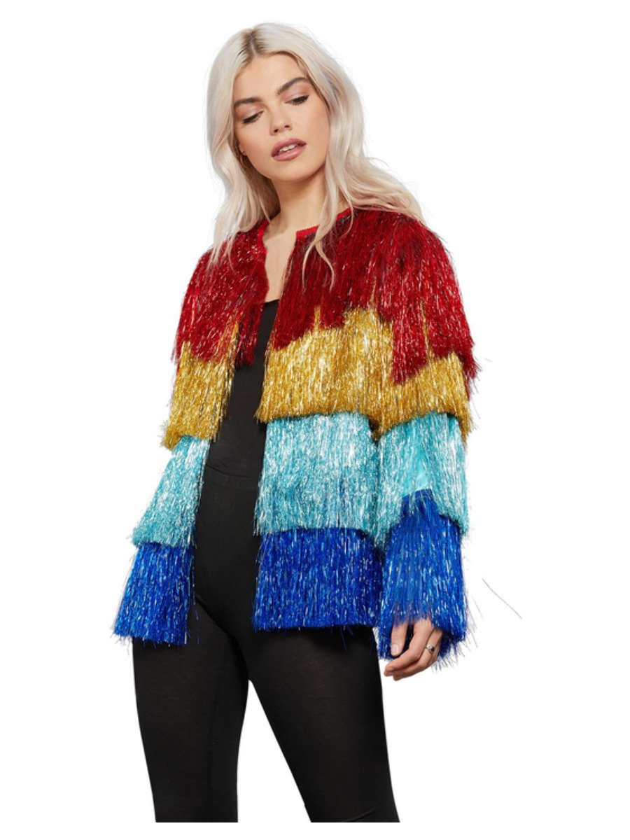 Click to view product details and reviews for Smiffys Fever Tinsel Festival Jacket Rainbow Fancy Dress Small Medium Uk 8 14.