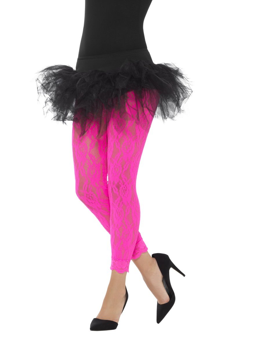 Photos - Fancy Dress Smiffys 80s Lace Leggings, Neon Pink - 