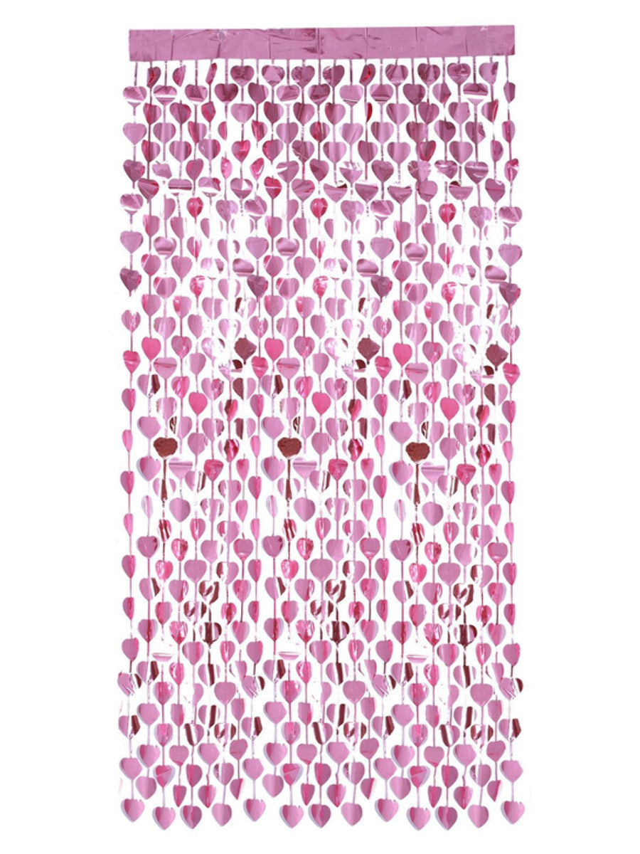 Click to view product details and reviews for Heart Foil Curtain Backdrop Pink.