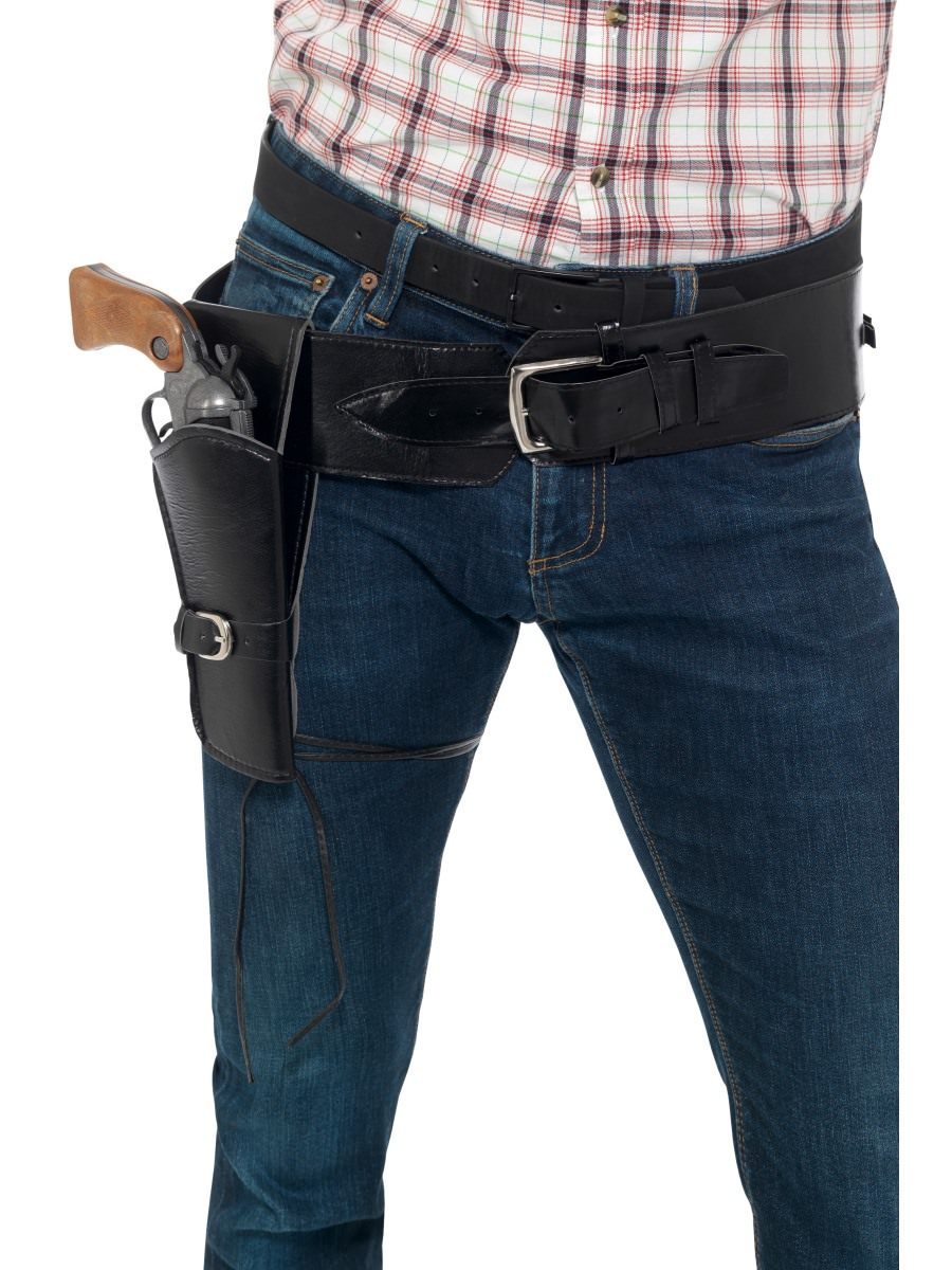 Adult Faux Leather Single Holster With Belt Black