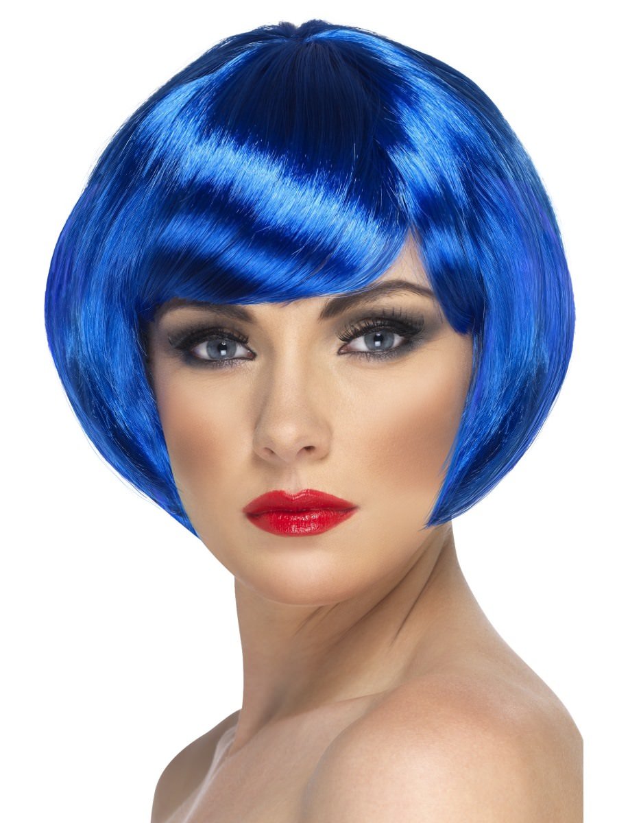 Smiffys Babe Wig Blue Short Bob With Fringe Fancy Dress