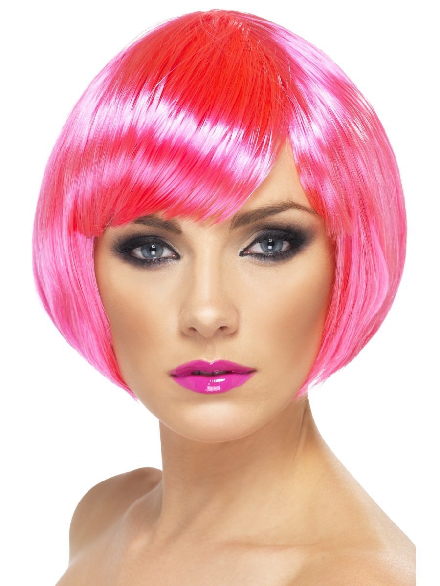 Click to view product details and reviews for Smiffys Babe Wig Neon Pink Short Bob With Fringe Fancy Dress.