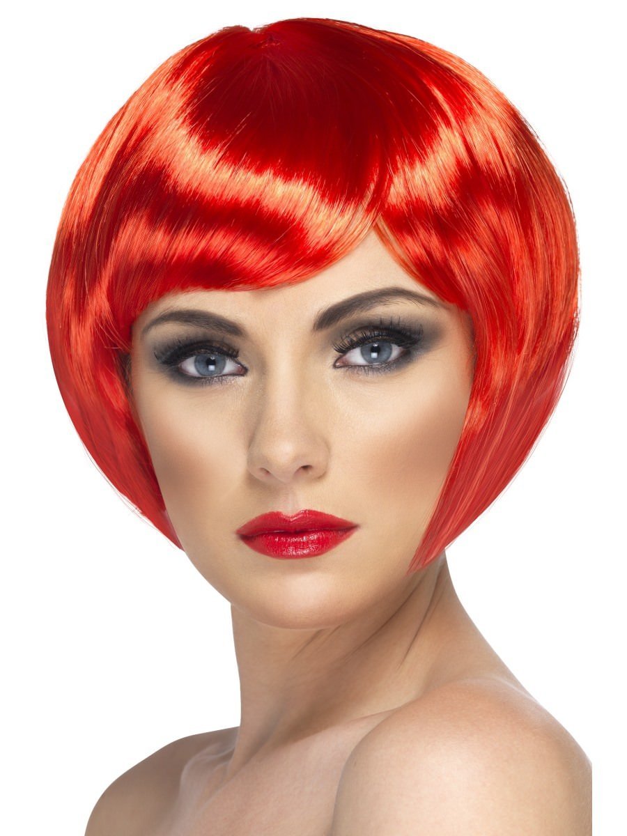 Smiffys Babe Wig Red Short Bob With Fringe Fancy Dress