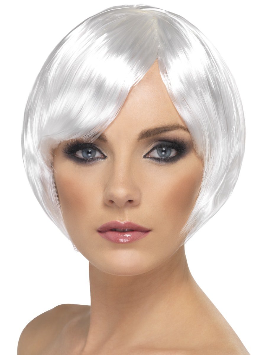 Click to view product details and reviews for Smiffys Babe Wig White Short Bob With Fringe Fancy Dress.