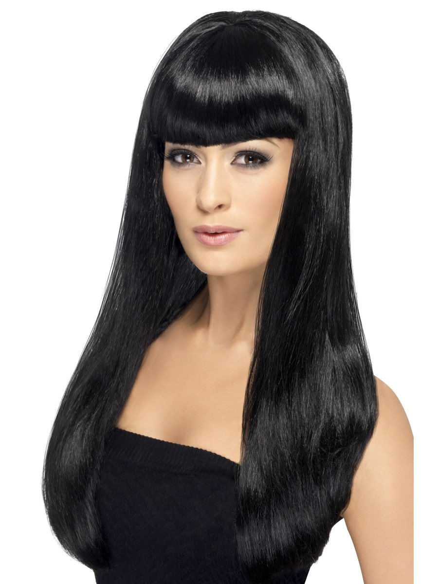Smiffys Babelicious Wig Black Long Straight With Fringe Fancy Dress
