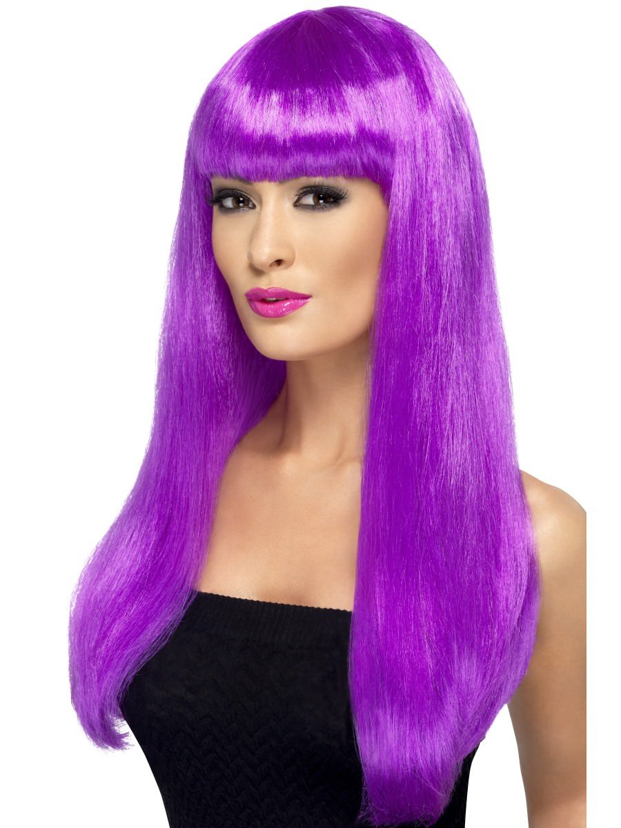 Smiffys Babelicious Wig Purple Long Straight With Fringe Fancy Dress