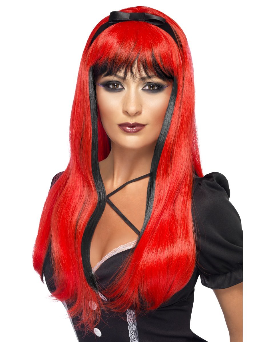 Smiffys Bewitching Wig Red Black Fancy Dress
