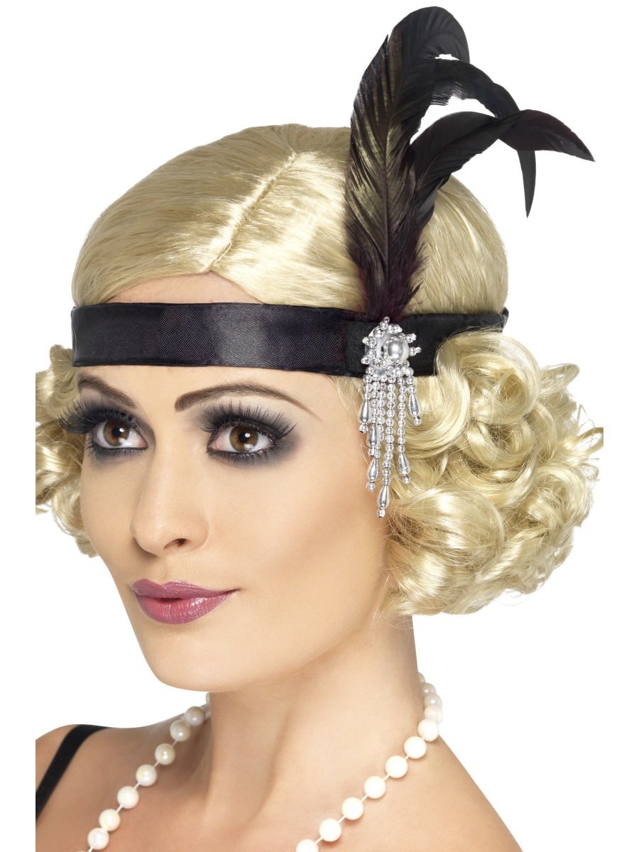 Smiffys Black Satin Charleston Headband Fancy Dress