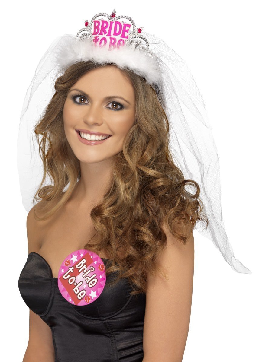 Smiffys Bride To Be Tiara With Veil White Fancy Dress