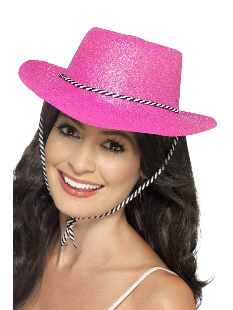 Smiffys Cowboy Glitter Hat Neon Pink Fancy Dress