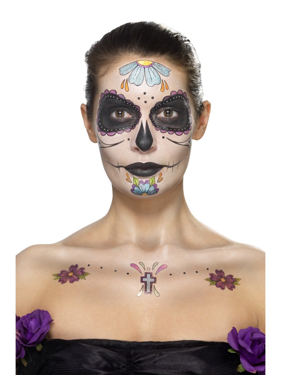 Smiffys Day Of The Dead Face Tattoo Transfers Kit Fancy Dress