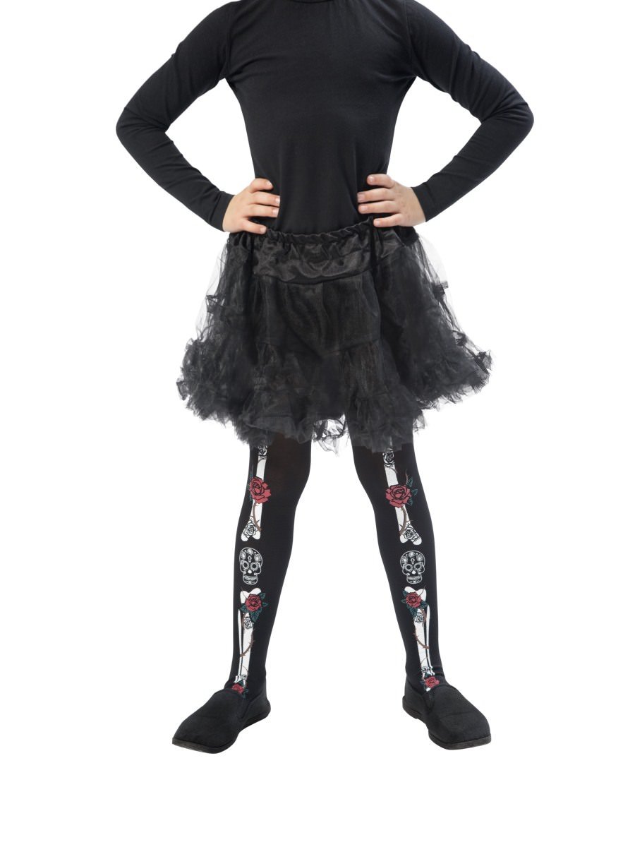 Photos - Fancy Dress Smiffys Day of the Dead Tights, Child - 