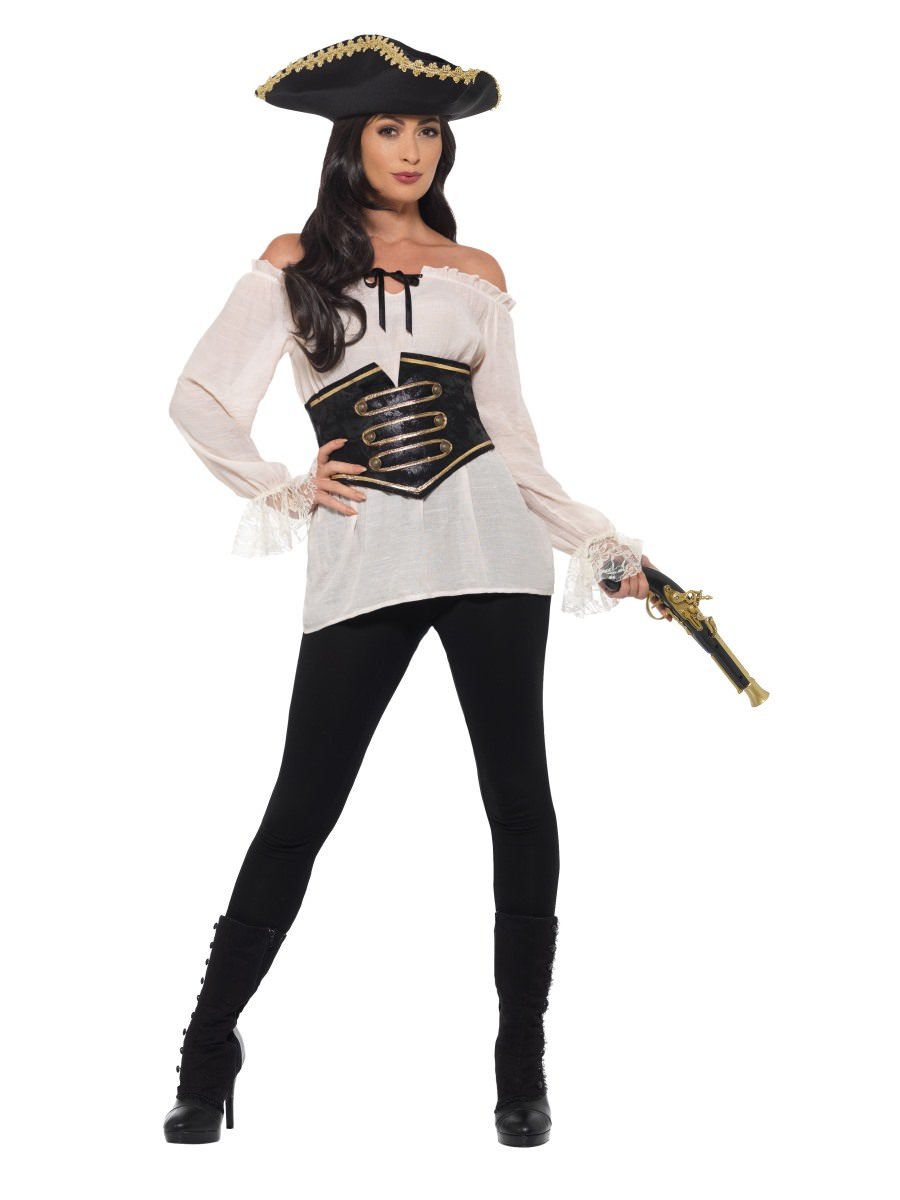 Smiffys Deluxe Pirate Shirt Ladies Ivory Fancy Dress Small Uk 8 10