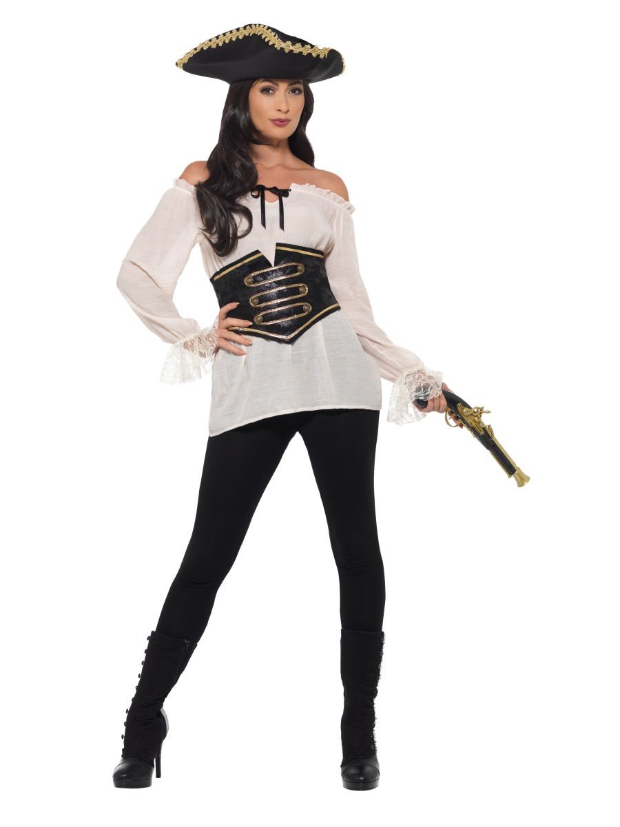 Smiffys Deluxe Pirate Shirt Ladies Ivory Fancy Dress Large Uk 16 18