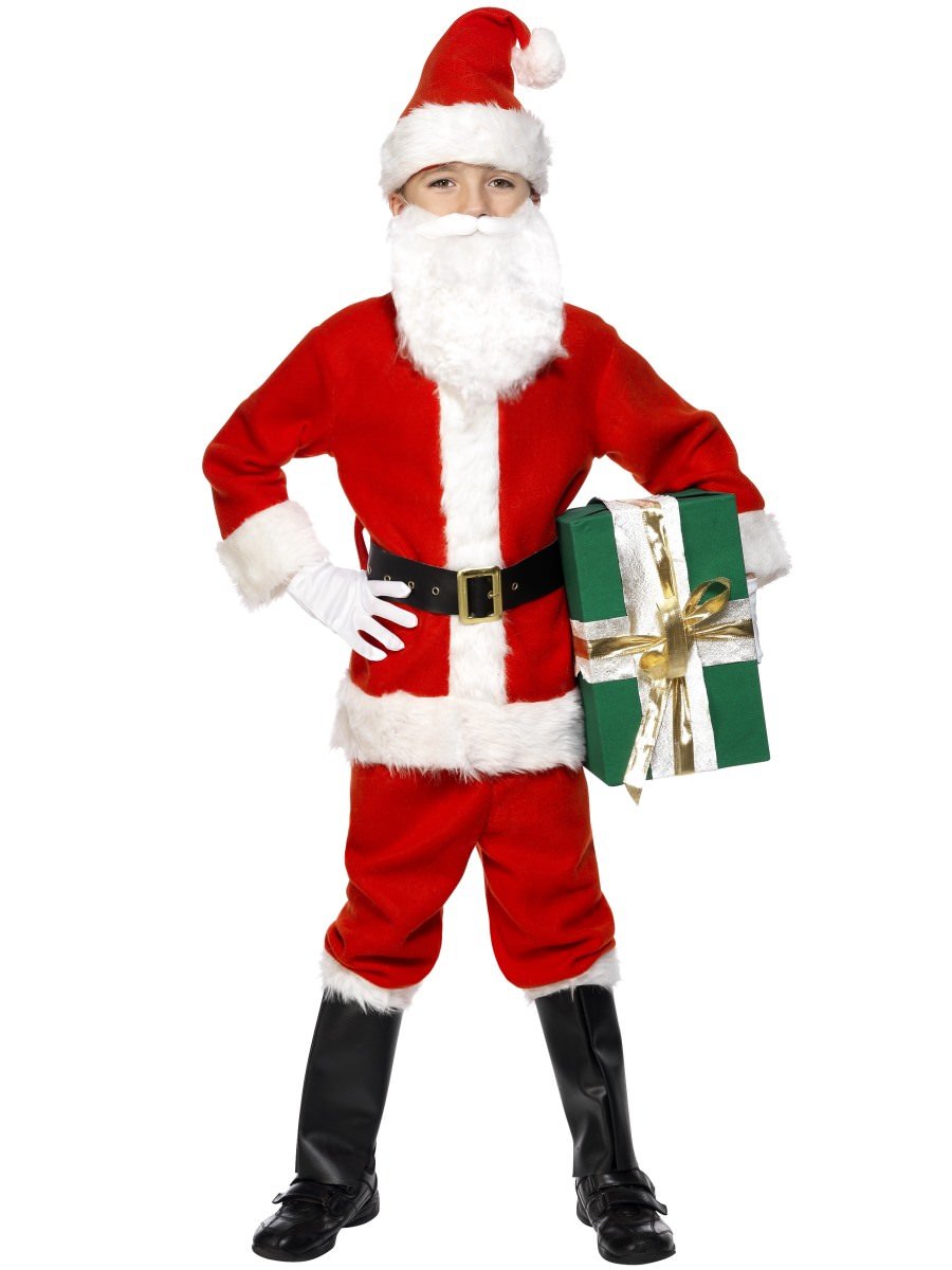 Smiffys Deluxe Santa Costume Beard Child Fancy Dress Large Age 10 12