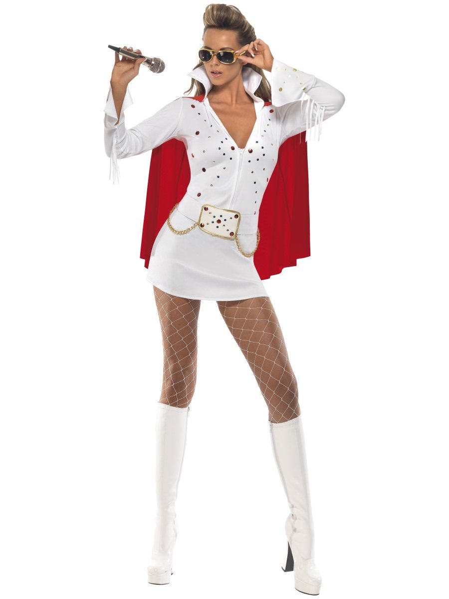 Smiffys Elvis Viva Las Vegas Costume White Fancy Dress Small Uk 8 10