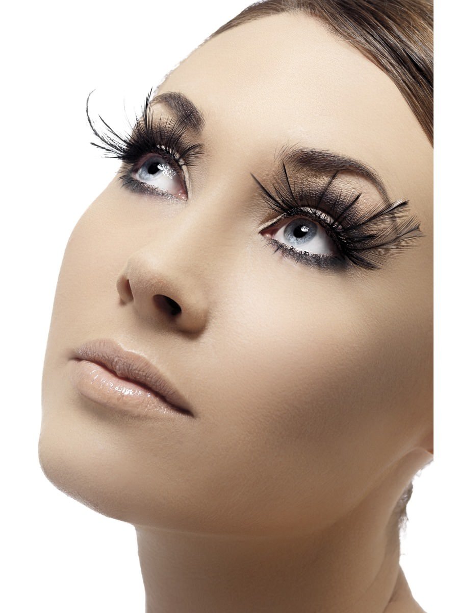 Smiffys Eyelashes Black With Feather Plumes Fancy Dress