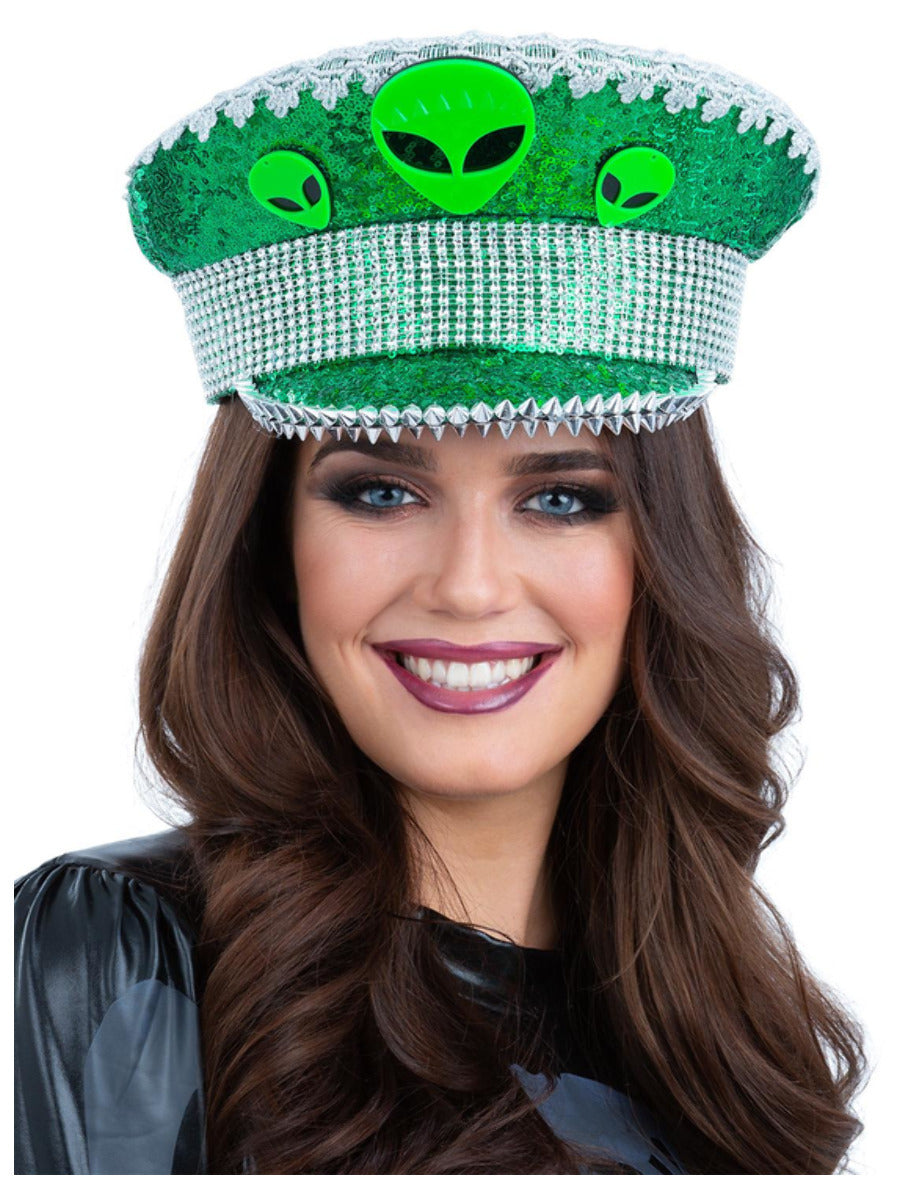 Click to view product details and reviews for Fever Deluxe Alien Sequin Captains Hat.