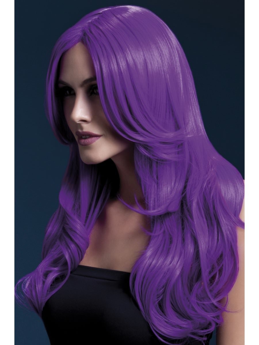 Click to view product details and reviews for Smiffys Fever Khloe Wig Neon Purple Fancy Dress.
