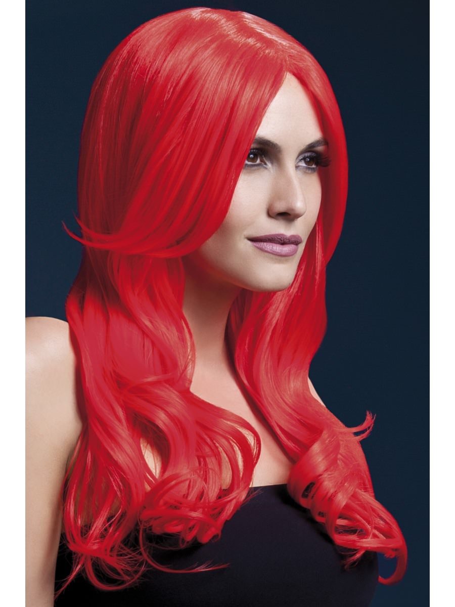 Smiffys Fever Khloe Wig Neon Red Fancy Dress