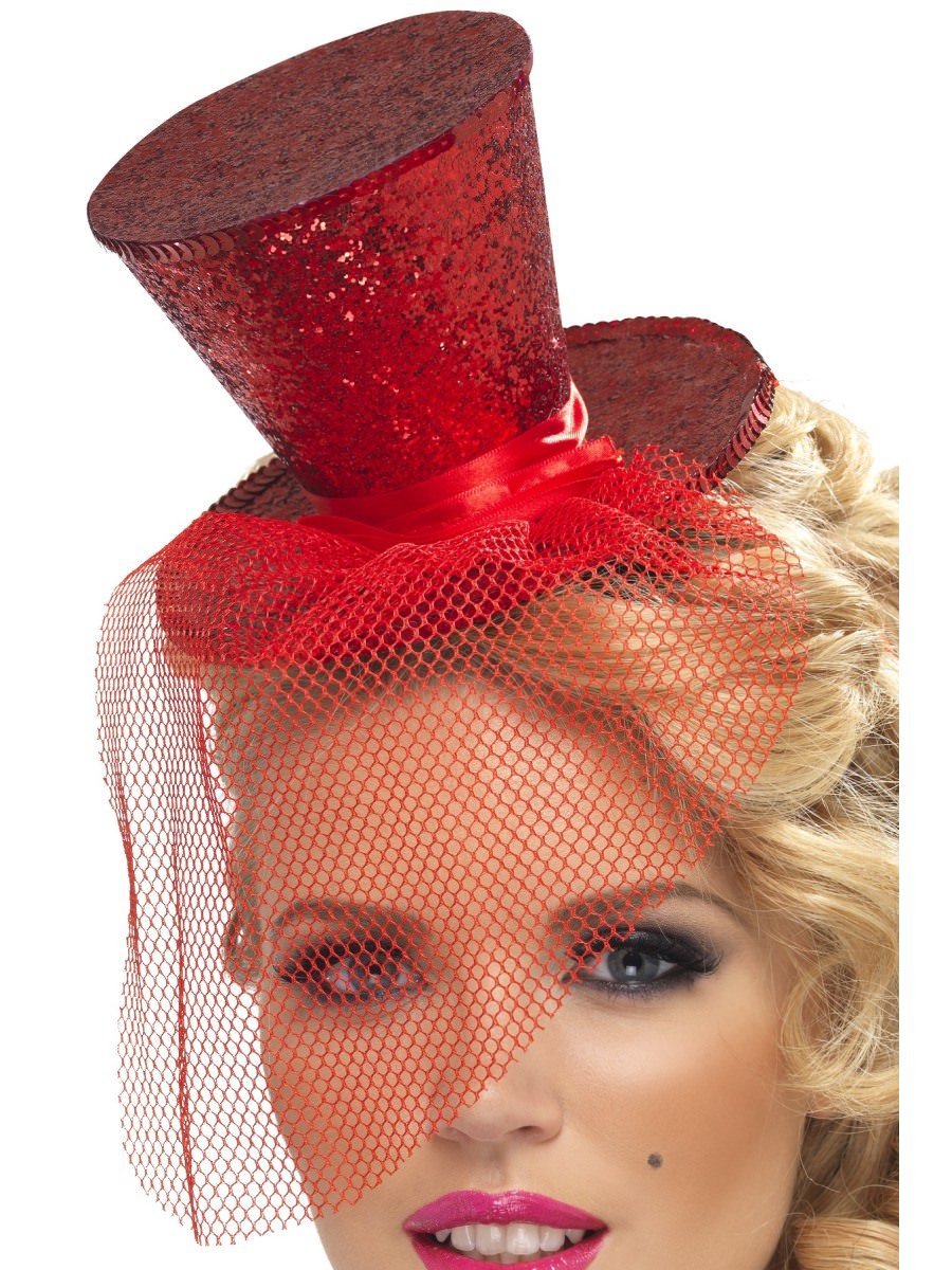 Photos - Fancy Dress Smiffys Fever Mini Top Hat on Headband, Red - 