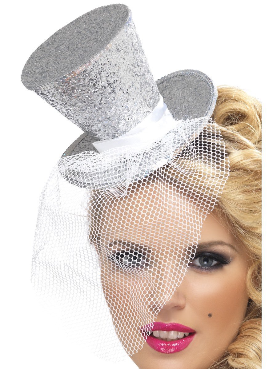 Click to view product details and reviews for Smiffys Fever Mini Top Hat On Headband Silver Fancy Dress.