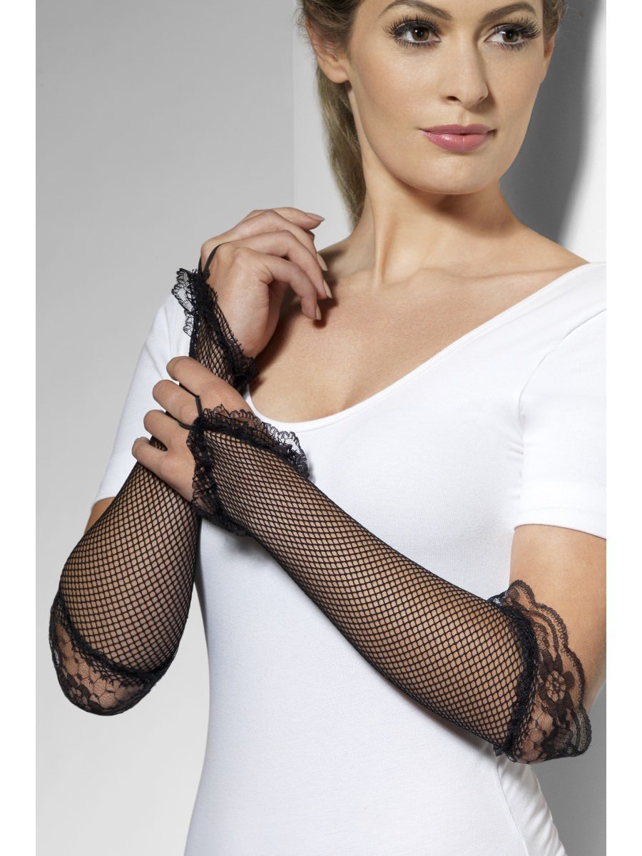 Smiffys Fingerless Fishnet Gloves Black Fancy Dress