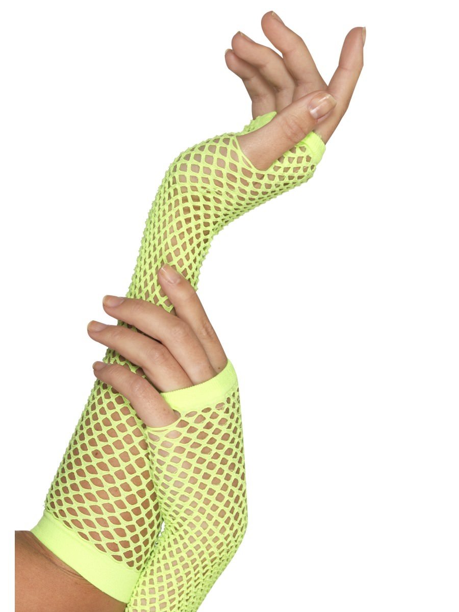 Smiffys Fishnet Gloves Neon Green Long Fancy Dress