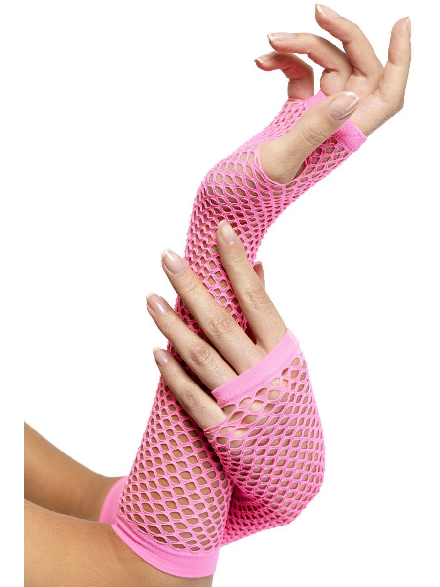 Smiffys Fishnet Gloves Pink Long Fancy Dress