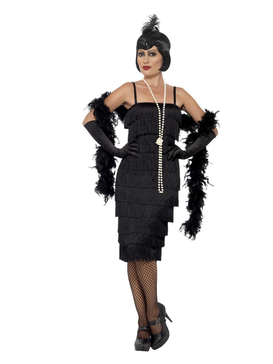 Smiffys Flapper Costume Black With Long Dress Fancy Dress Plus X1 Uk 20 22