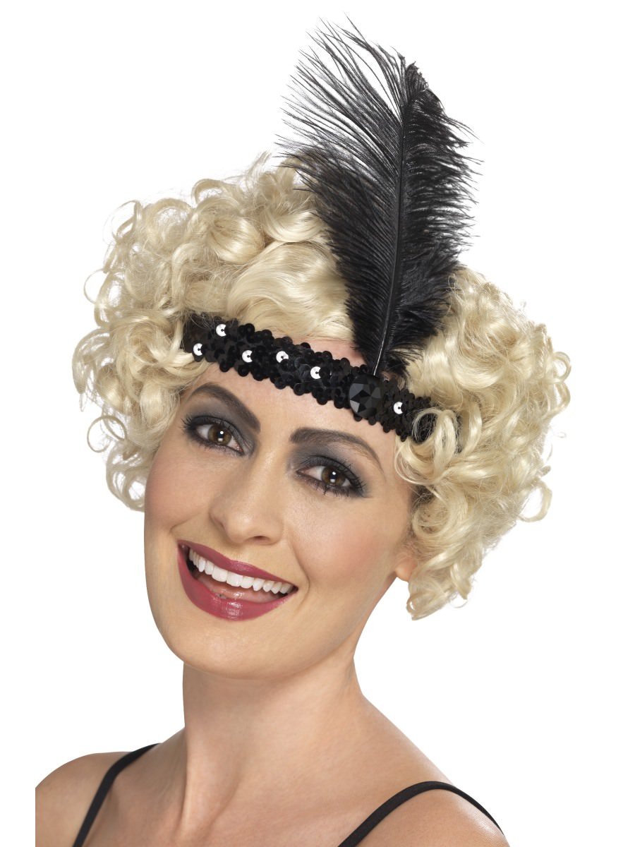 Click to view product details and reviews for Smiffys Flapper Headband Black With Feather Fancy Dress.