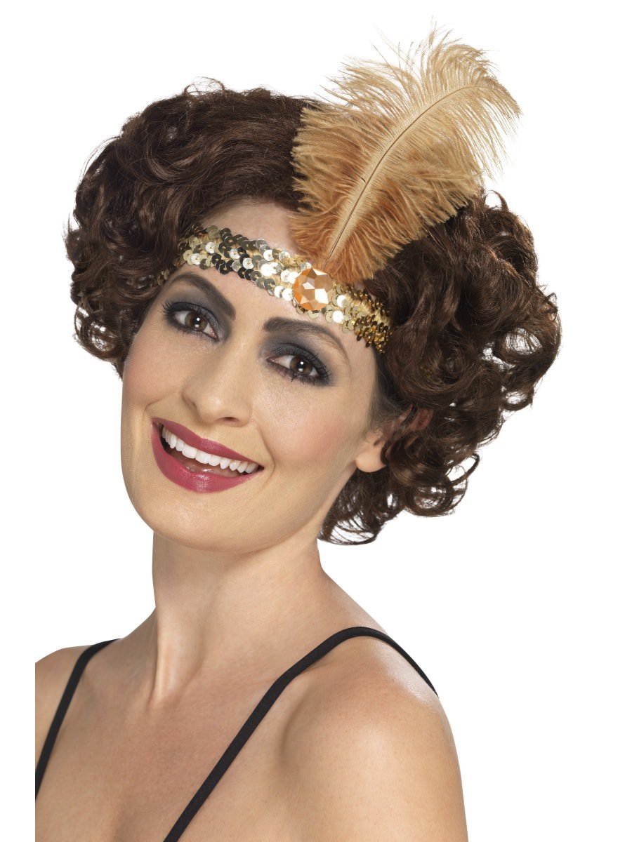 Click to view product details and reviews for Smiffys Flapper Headband Gold With Feather Fancy Dress.