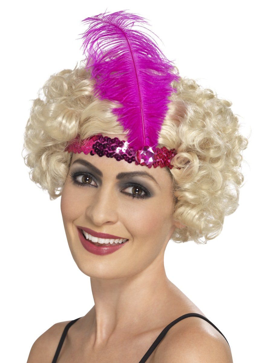 Smiffys Flapper Headband Pink With Feather Fancy Dress