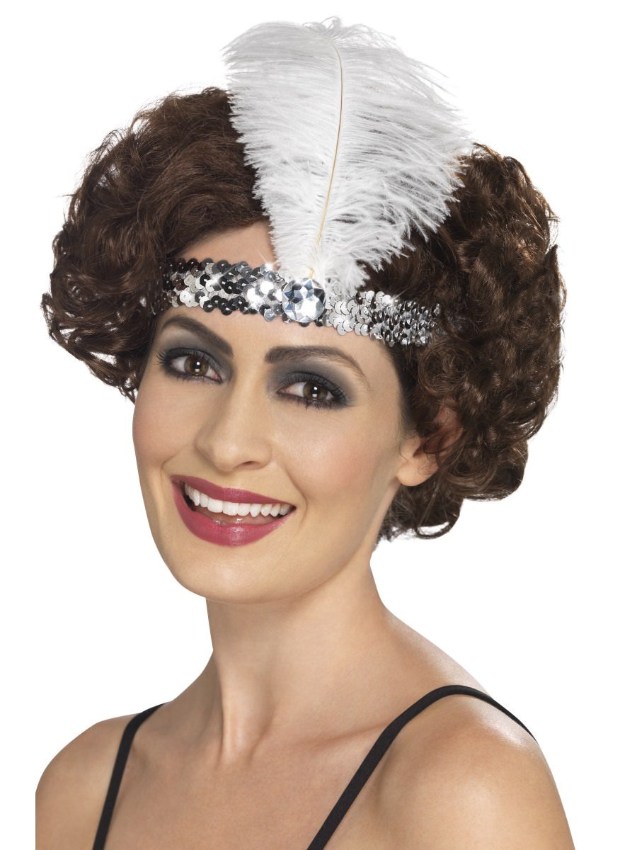 Smiffys Flapper Headband Silver With Feather Fancy Dress