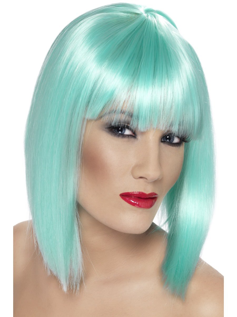 Smiffys Glam Wig Neon Aqua Fancy Dress