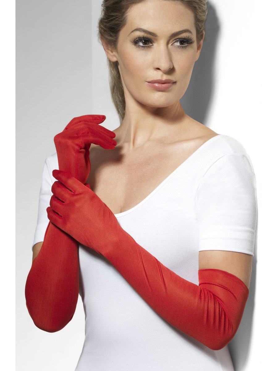 Smiffys Gloves Red Long Fancy Dress