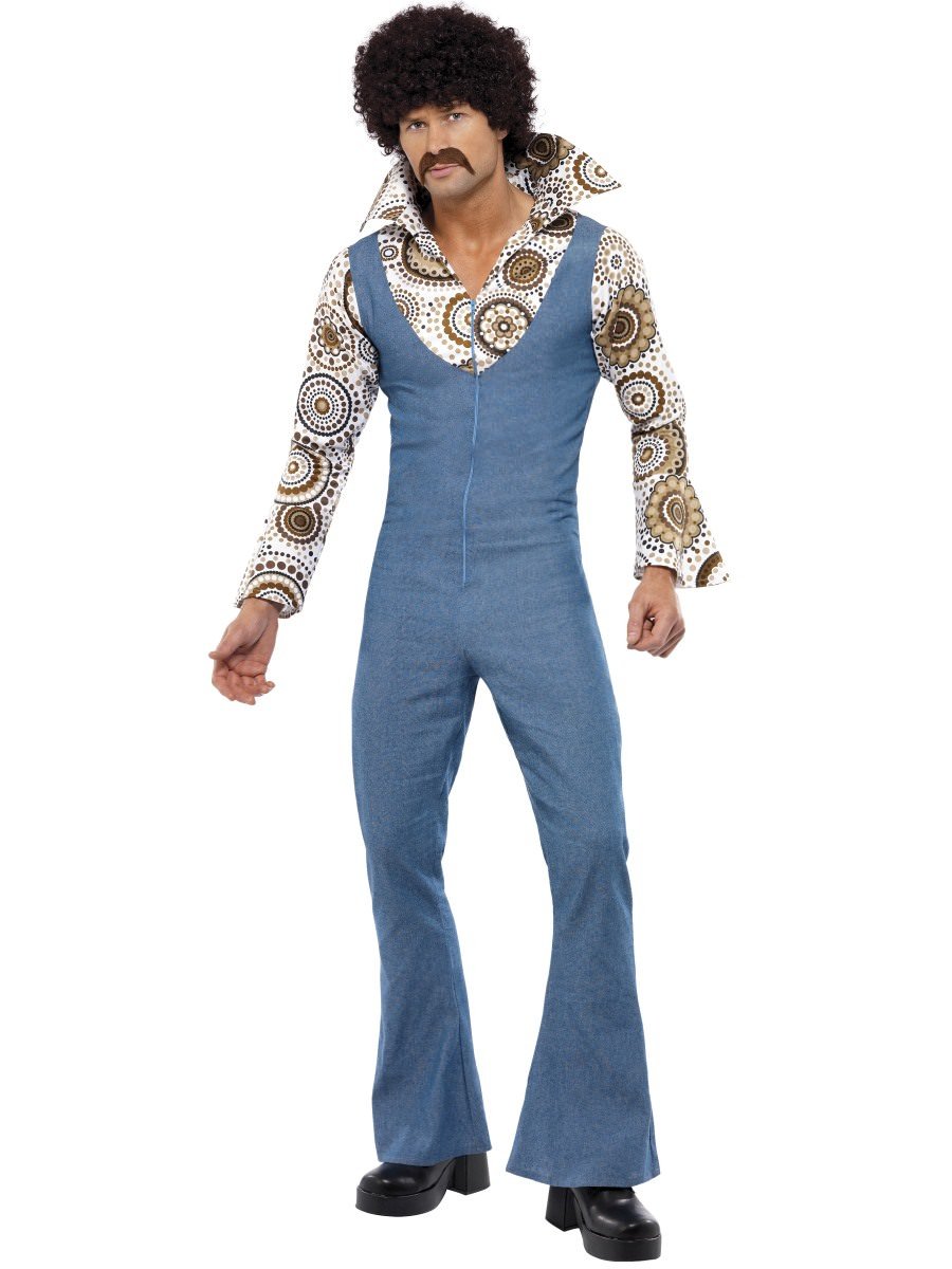 Smiffys Groovy Dancer Costume Blue With Jumpsuit Fancy Dress Large Chest 42 44