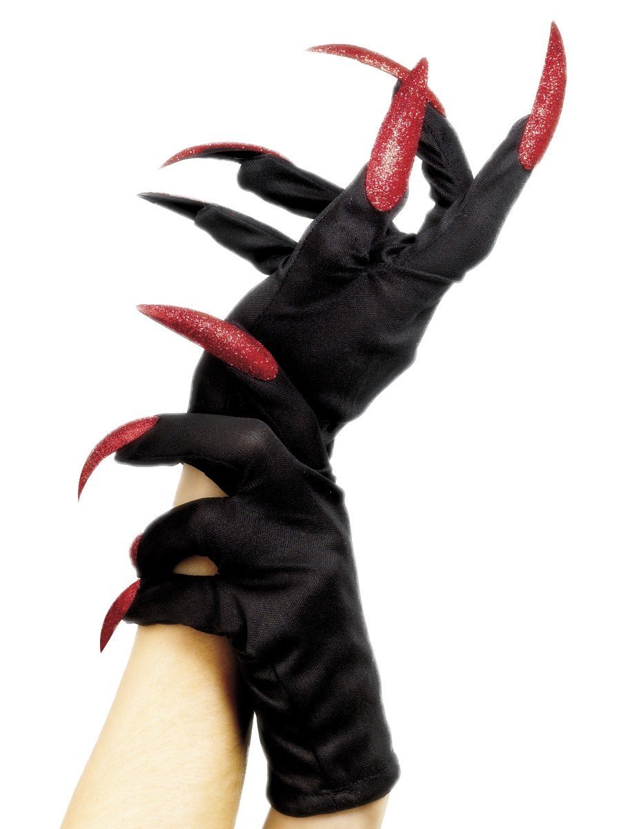 Smiffys Halloween Gloves With Glitter Nails Fancy Dress