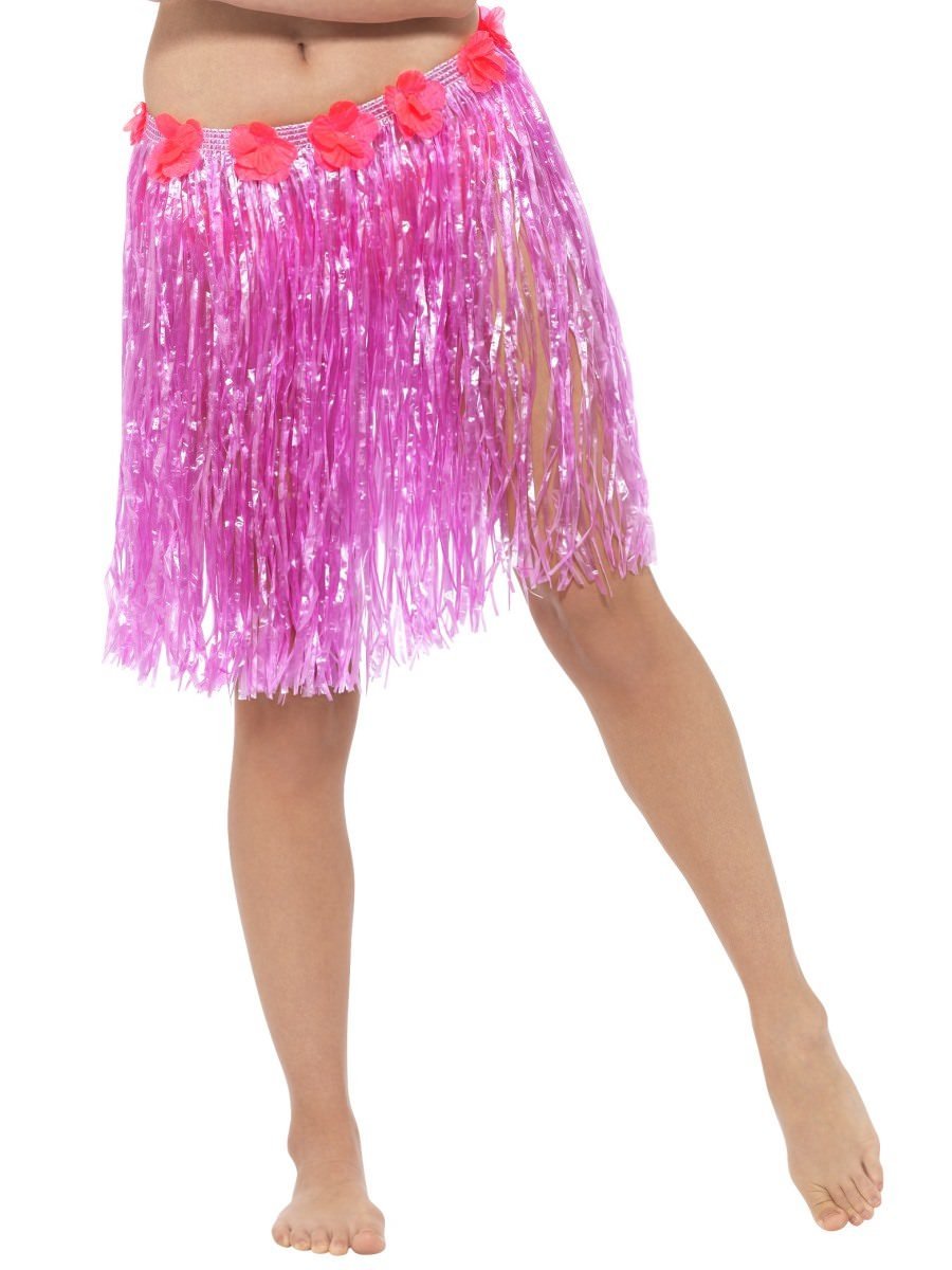 Smiffys Hawaiian Hula Skirt With Flowers Neon Pink Fancy Dress