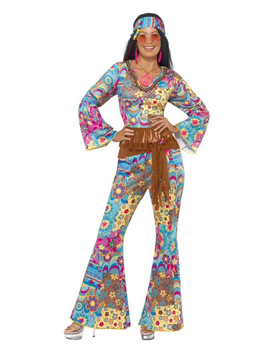 Smiffys Hippy Flower Power Costume Fancy Dress Small Uk 8 10