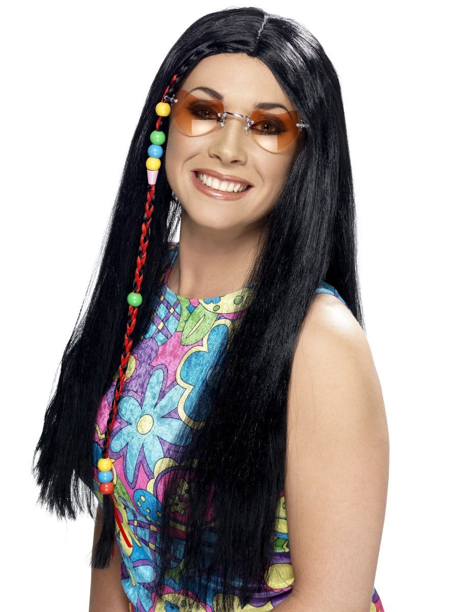 Smiffys Hippy Party Wig Black Fancy Dress