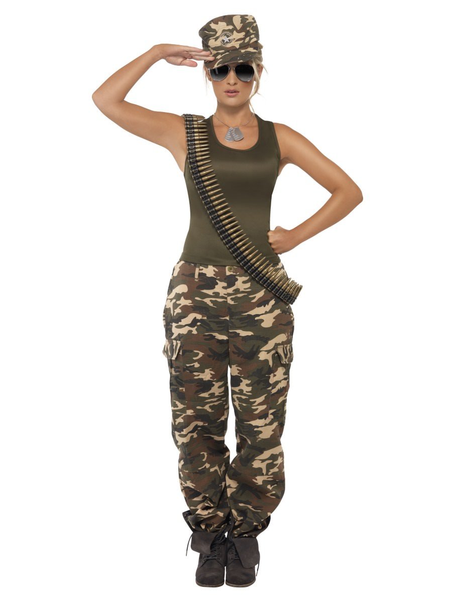 Photos - Fancy Dress Smiffys Khaki Camo Deluxe Costume, Female - , Medium (UK 12-14)