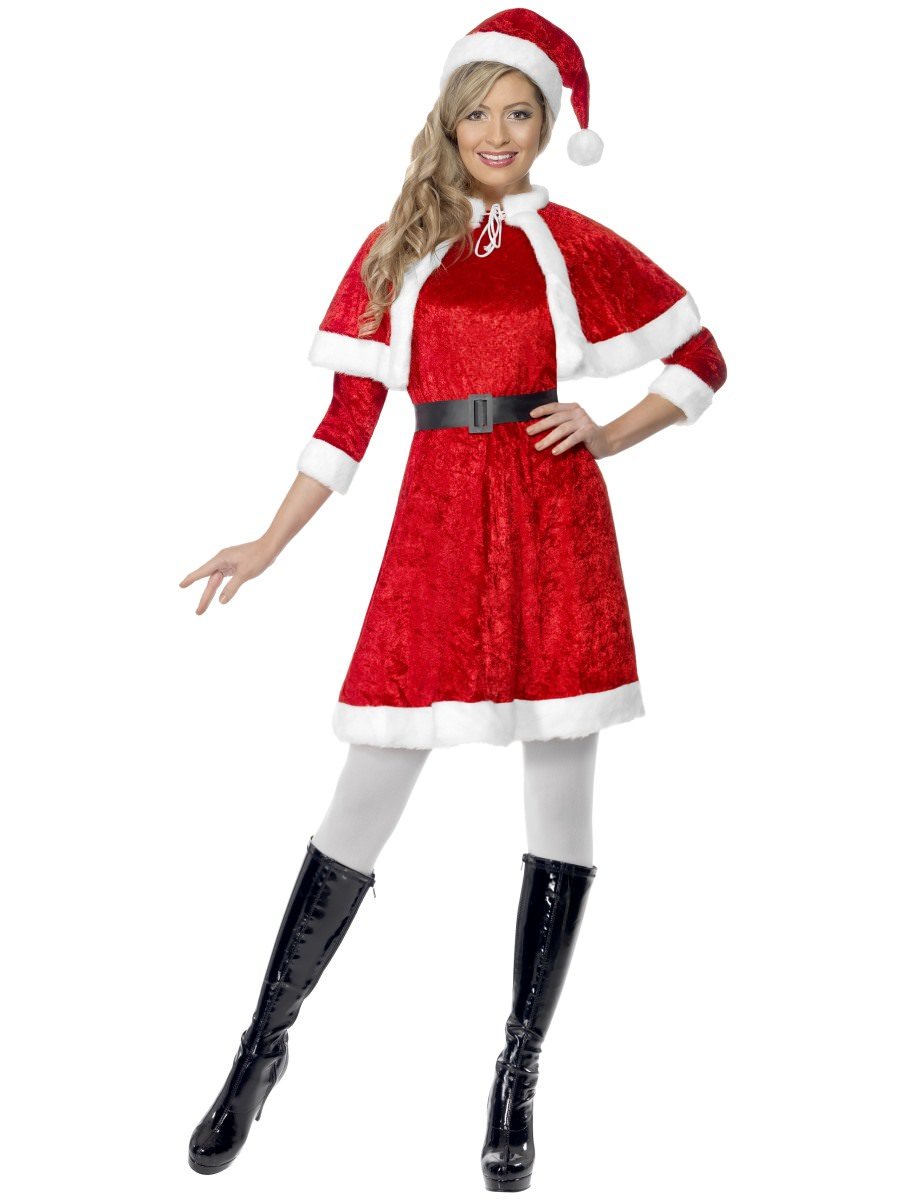 Smiffys Miss Santa Costume With Cape Belt Fancy Dress Small Uk 8 10