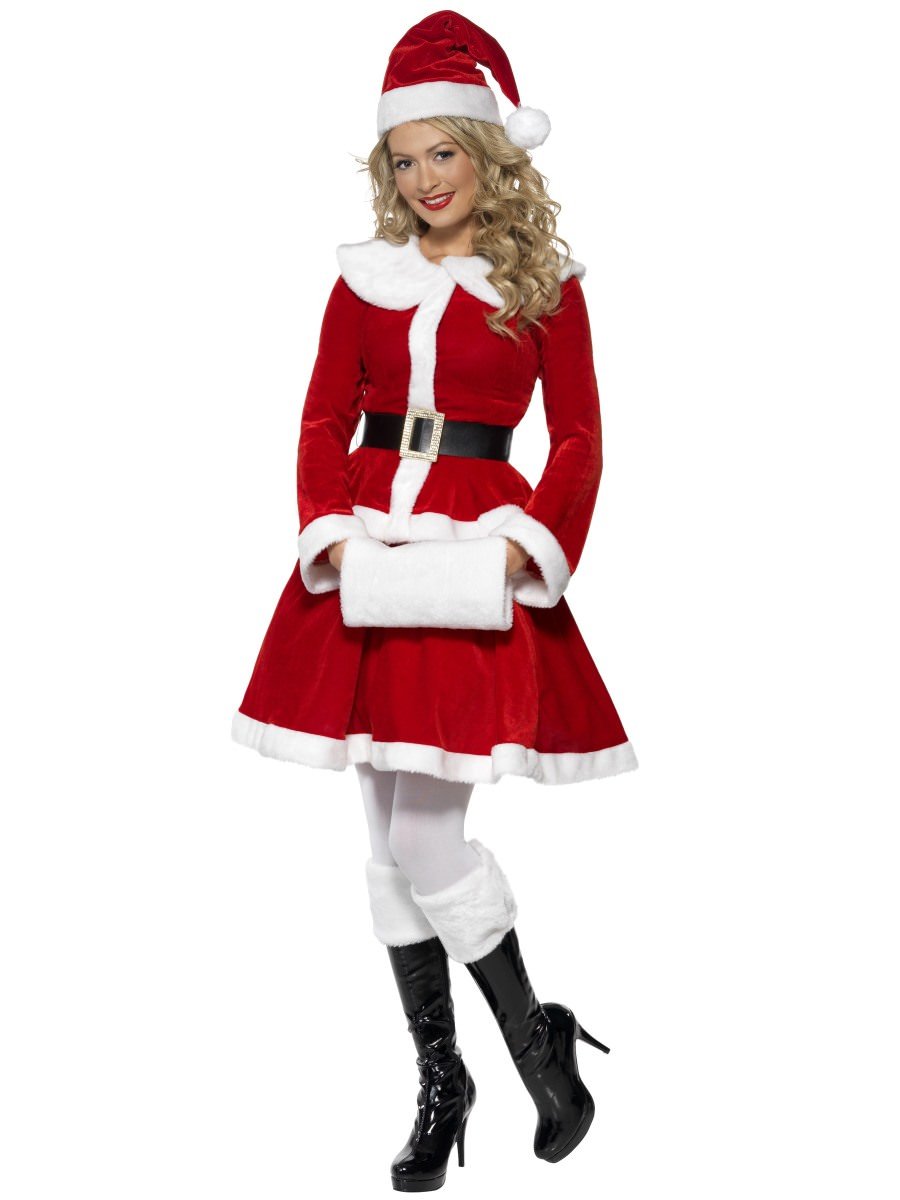 Photos - Fancy Dress Smiffys Miss Santa Costume, with Muff - , Small (UK 8-10)