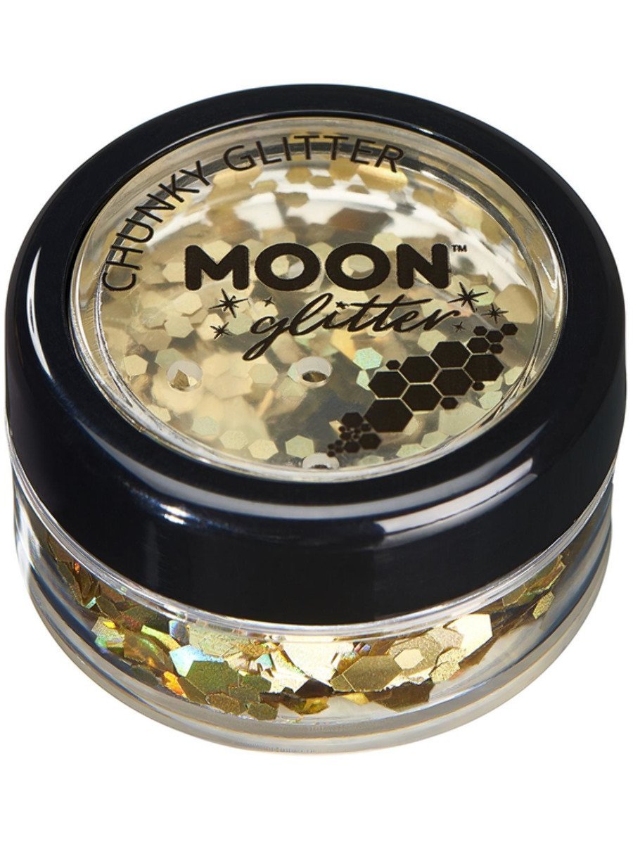 Smiffys Moon Glitter Holographic Chunky Glitter Black Fancy Dress Gold