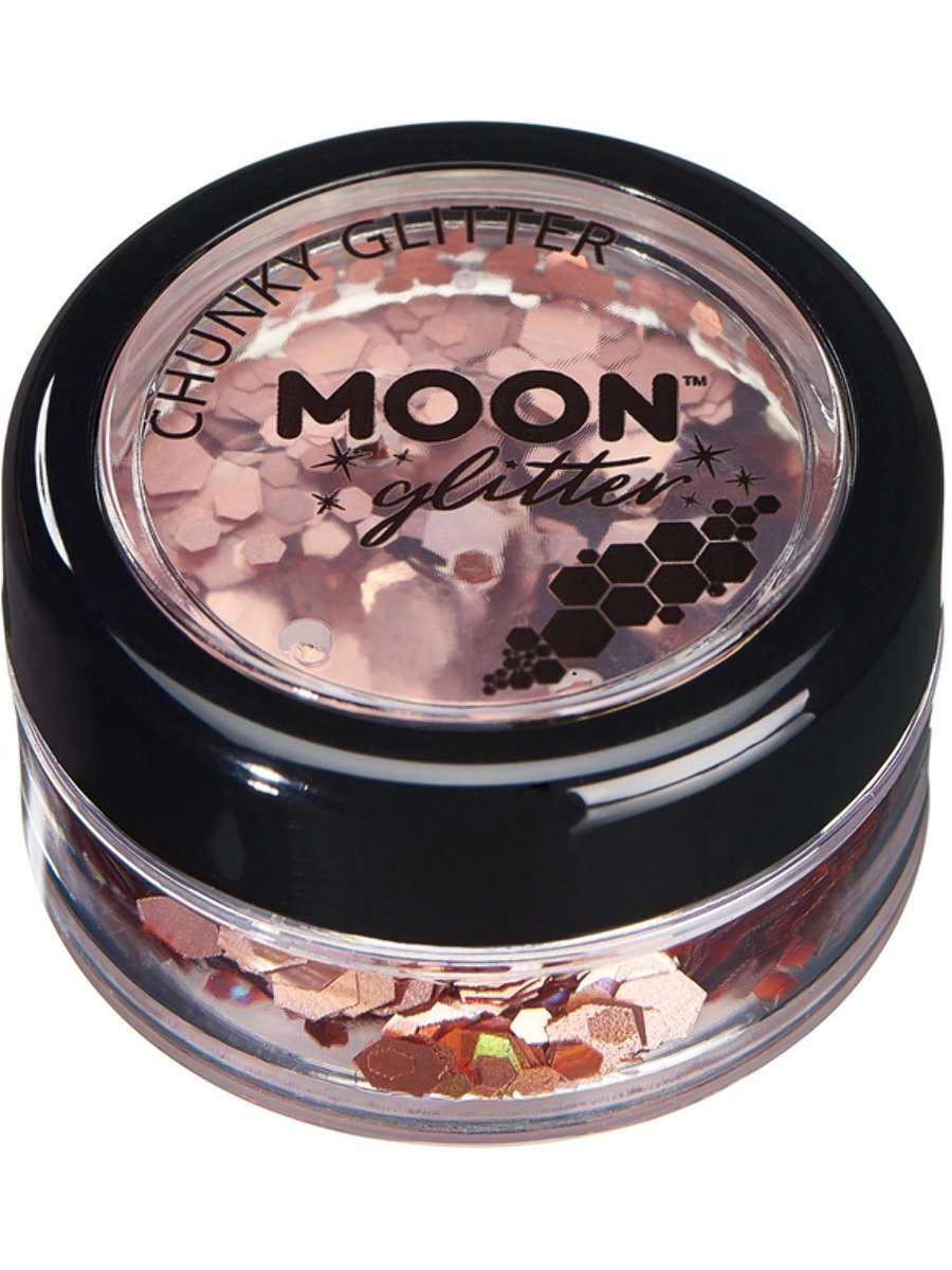 Smiffys Moon Glitter Holographic Chunky Glitter Black Fancy Dress Rose Gold